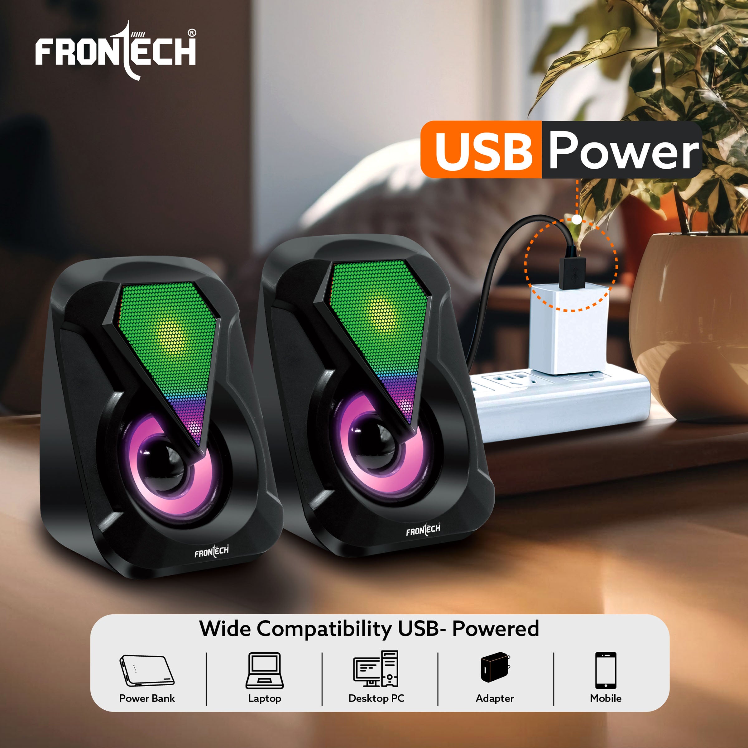 Frontech 2.0 USB Multimedia Speakers | RGB Lights | 2x3W Drivers | AUX Connectivity (SPK-0004) Frontech 2.0 USB Multimedia Speakers | RGB Lights | 2x3W Drivers | AUX Connectivity (SPK-0004)